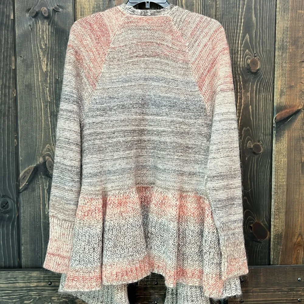 Anthropologie Knitted & Knotted Cody Peplum Cardigan Ombre L Wool Grey Boho Chic